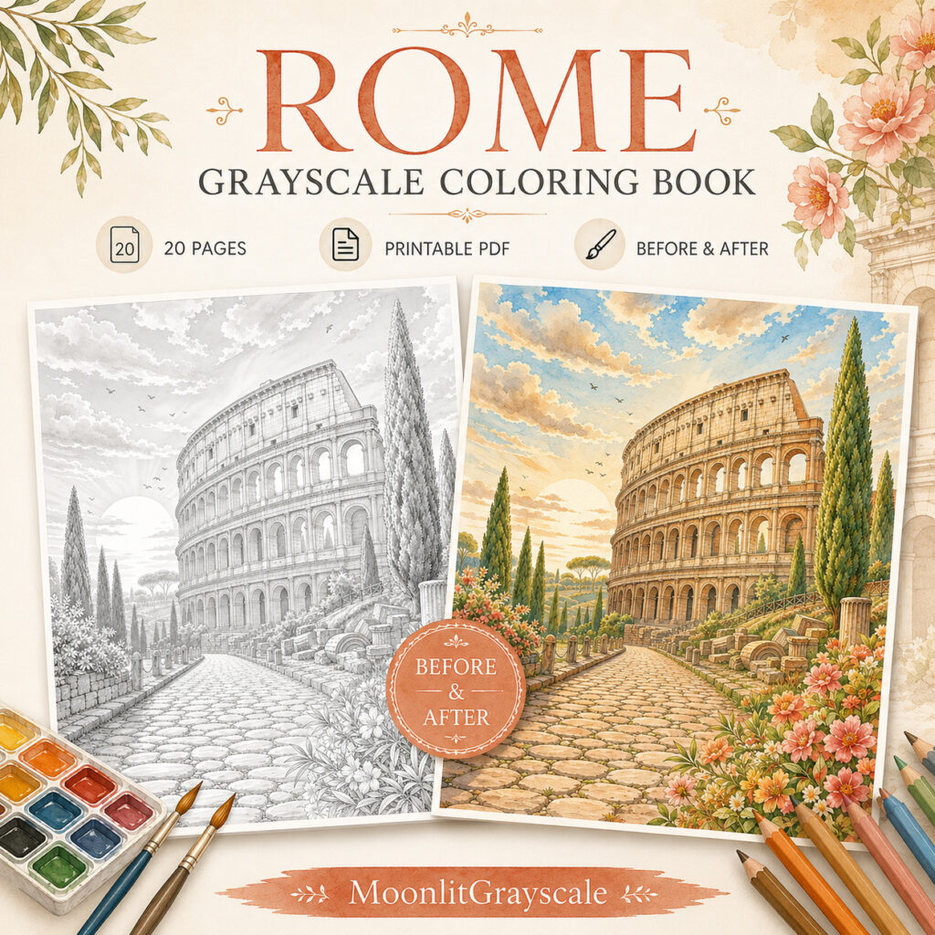 Rome Grayscale Coloring Book - printable grayscale coloring pages